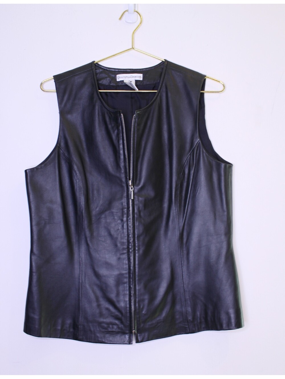 VTG Drapers Damons Black Leather Zip Vest - 10